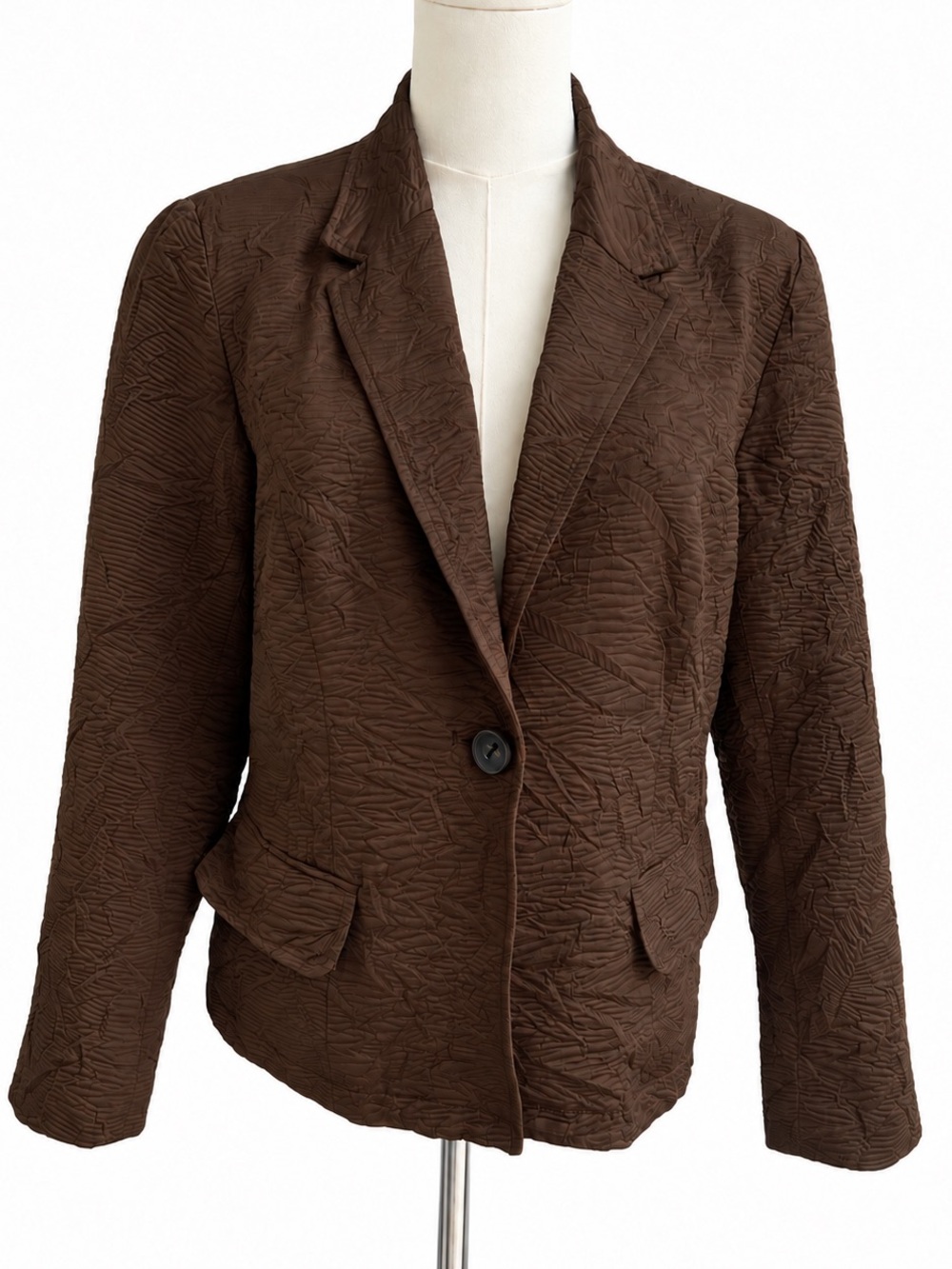 Coldwater Creek Chocolate Brown Crinkle Textured Blazer Petite Small